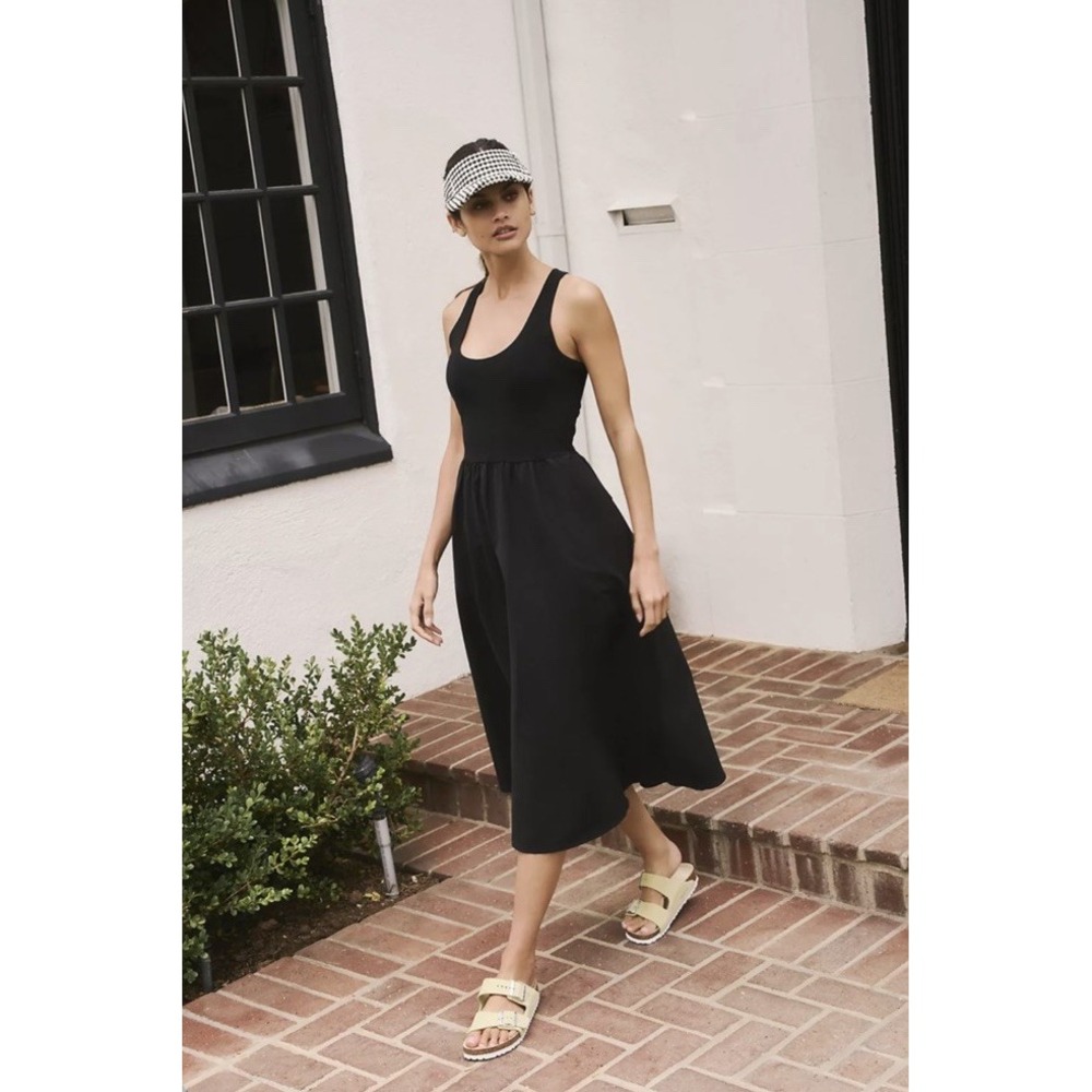 Sweaty Betty Explorer Ribbed Racer Midi Dress Black Size Large L